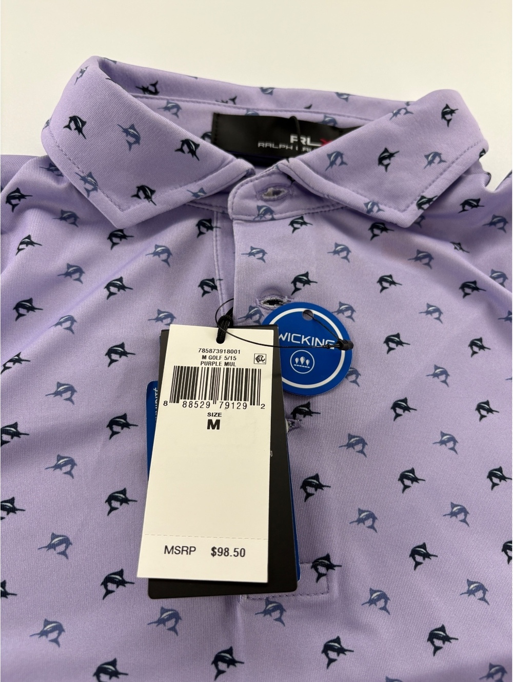 RLX Ralph Lauren Golf Polo Men's M Purple Marlin Print NWT $98.50